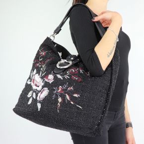 Tasche ein-Schulter-Liu Jo Hobo Hafenbecken mit blumen bestickt größe L A68035 T6795